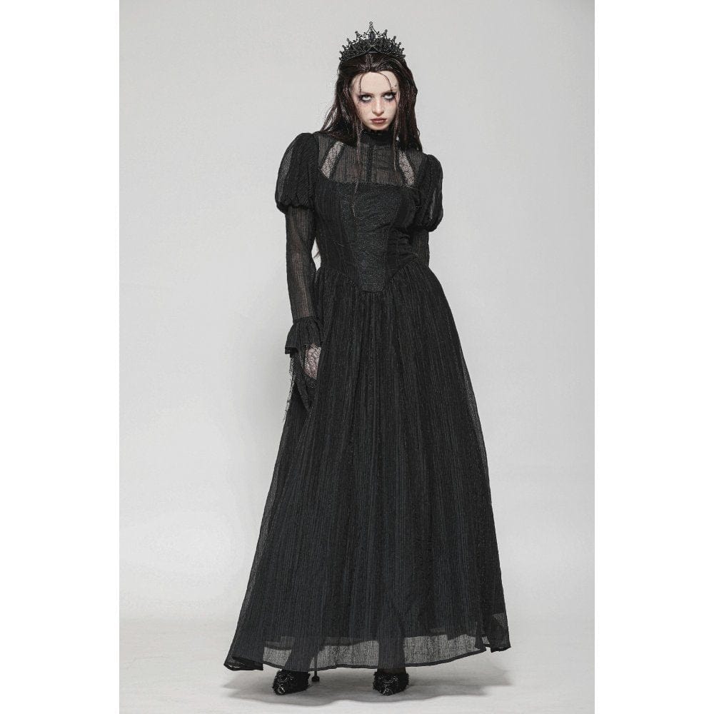 Darkinlove Women's Gothic Puff Sleeved Spiderweb Splice Witch Dress