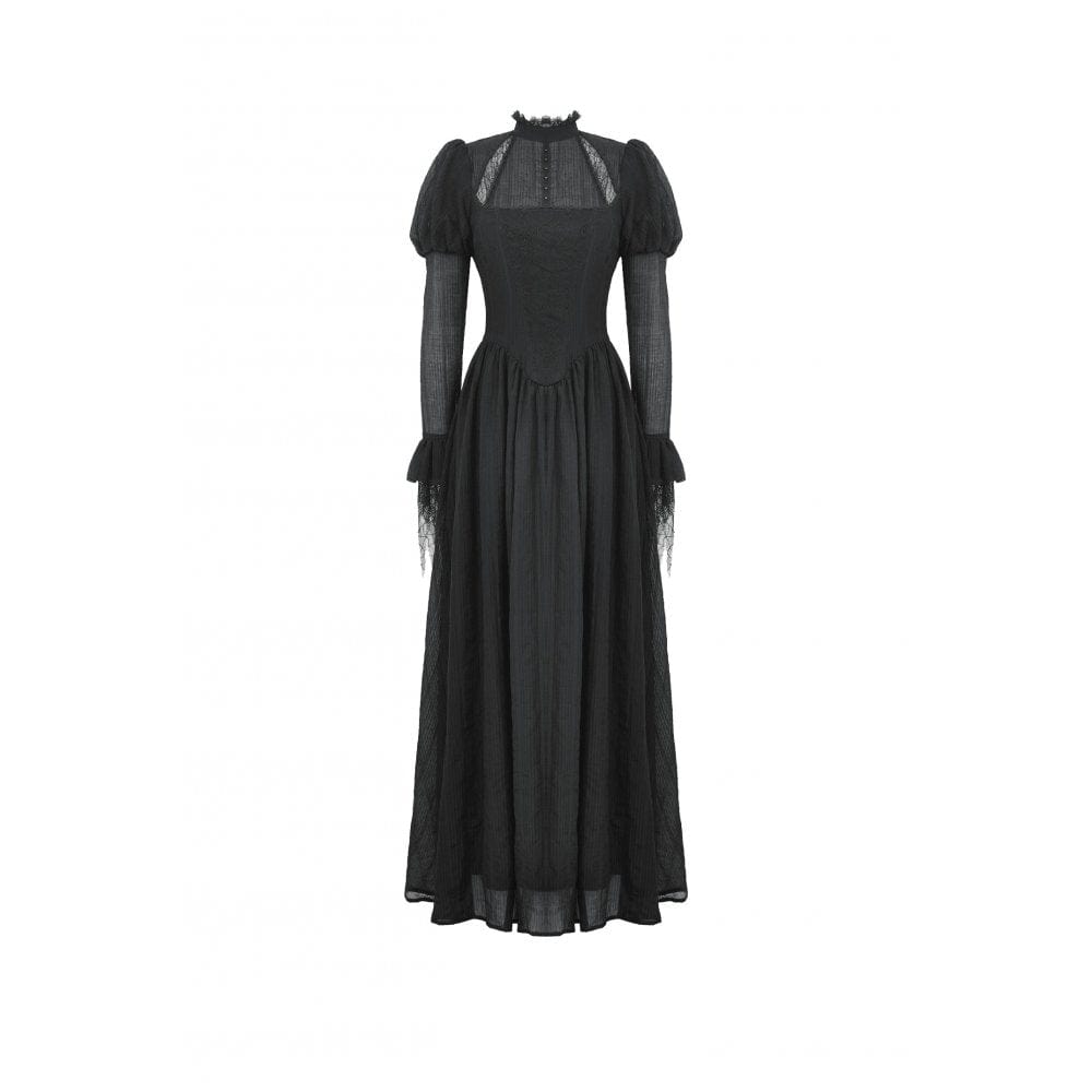 Darkinlove Women's Gothic Puff Sleeved Spiderweb Splice Witch Dress