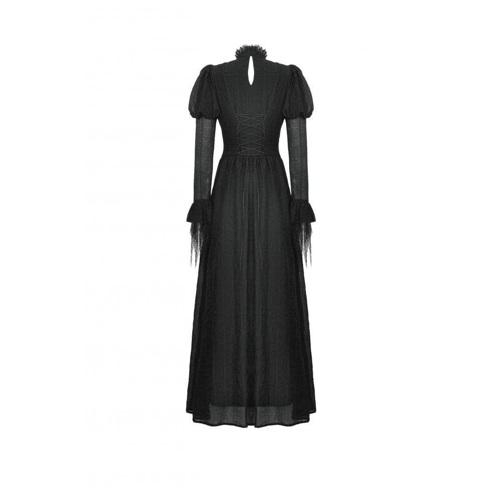 Darkinlove Women's Gothic Puff Sleeved Spiderweb Splice Witch Dress