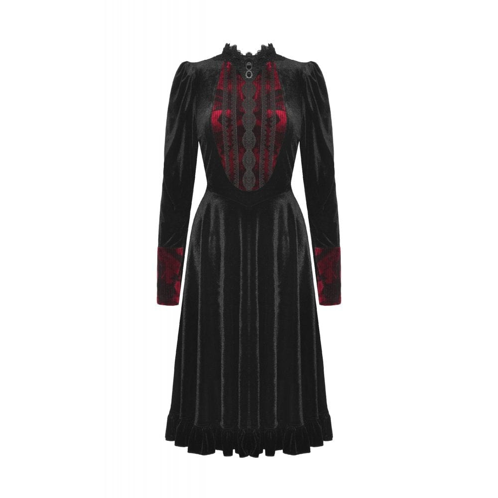 Darkinlove Women's Gothic Puff Sleeved Stand Collar Velvet Dress