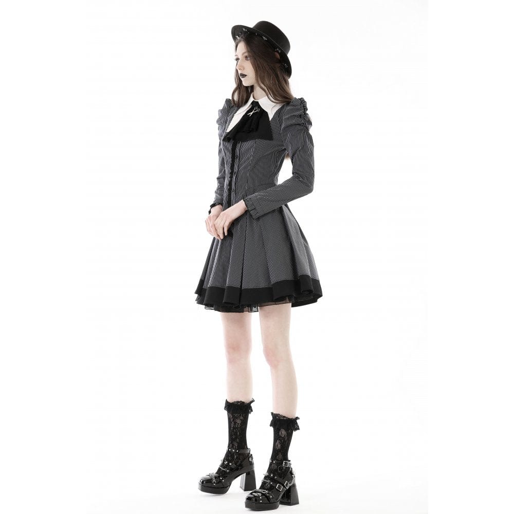 Darkinlove Women's Gothic Puff Sleeved Striped Dress