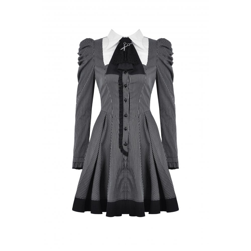 Darkinlove Women's Gothic Puff Sleeved Striped Dress