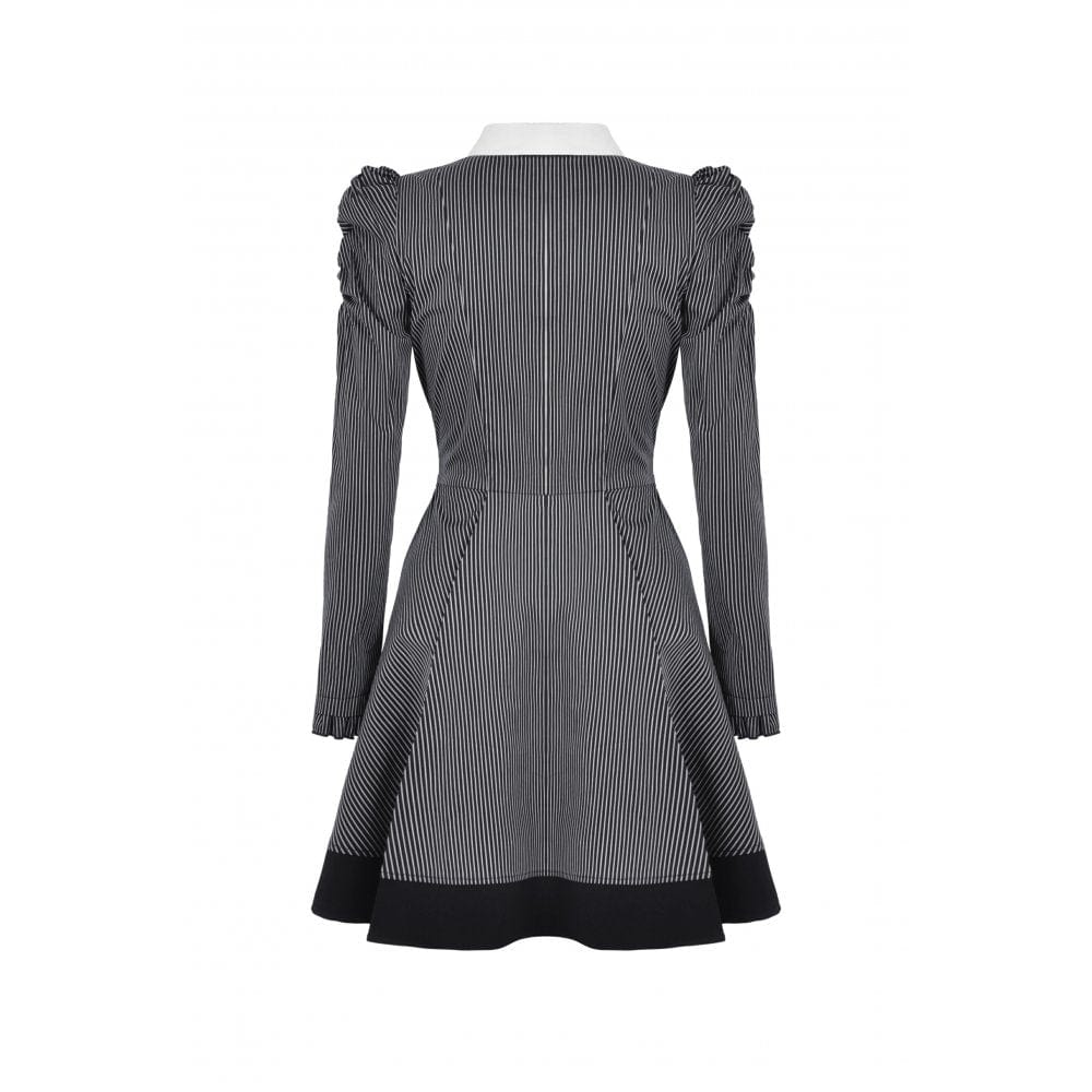 Darkinlove Women's Gothic Puff Sleeved Striped Dress