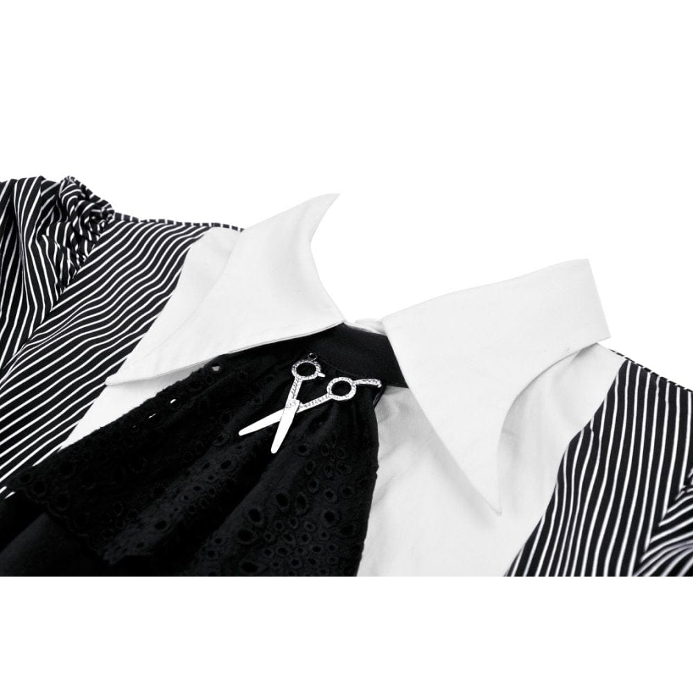 Darkinlove Women's Gothic Puff Sleeved Striped Dress