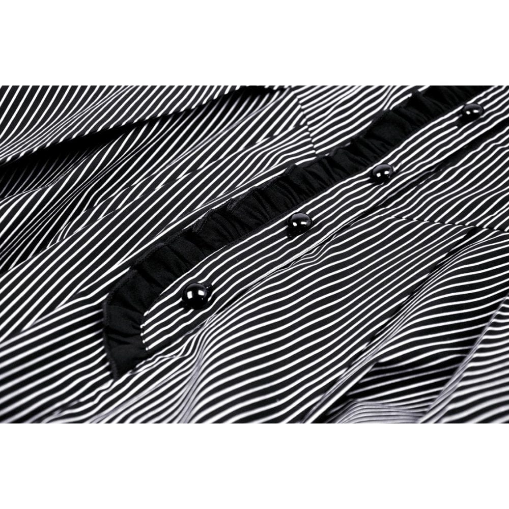 Darkinlove Women's Gothic Puff Sleeved Striped Dress