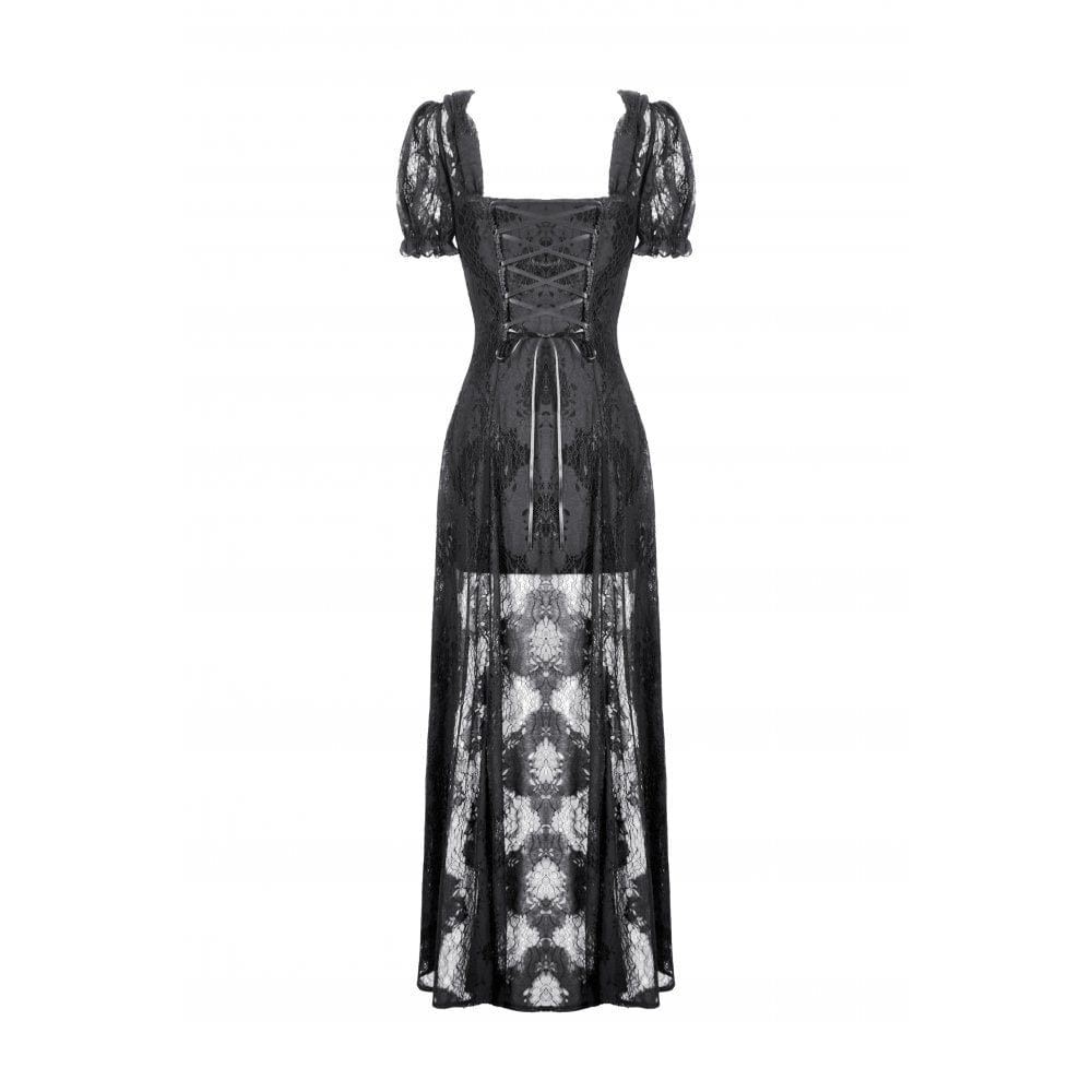 Darkinlove Women's Gothic Puff Sleeved Two-piece Lace Maxi Dress