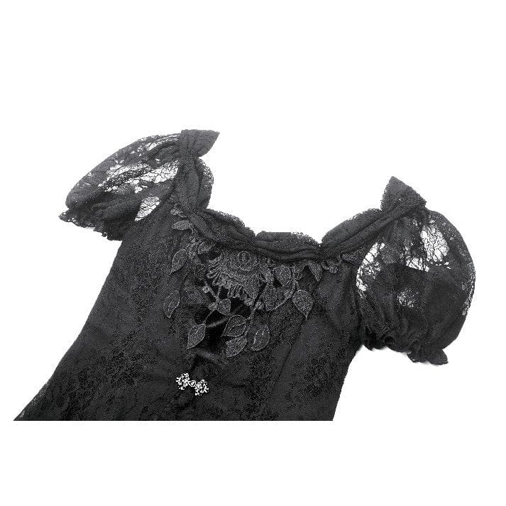 Darkinlove Women's Gothic Puff Sleeved Two-piece Lace Maxi Dress