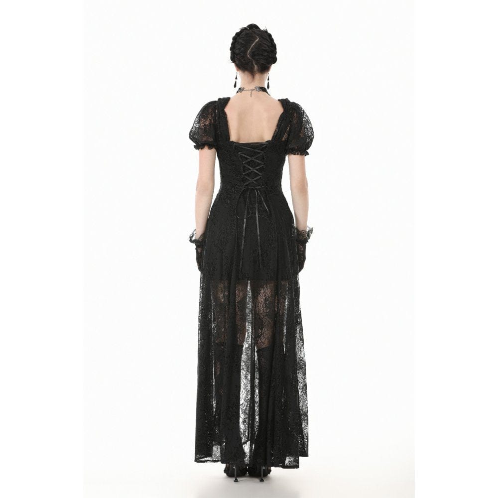 Darkinlove Women's Gothic Puff Sleeved Two-piece Lace Maxi Dress
