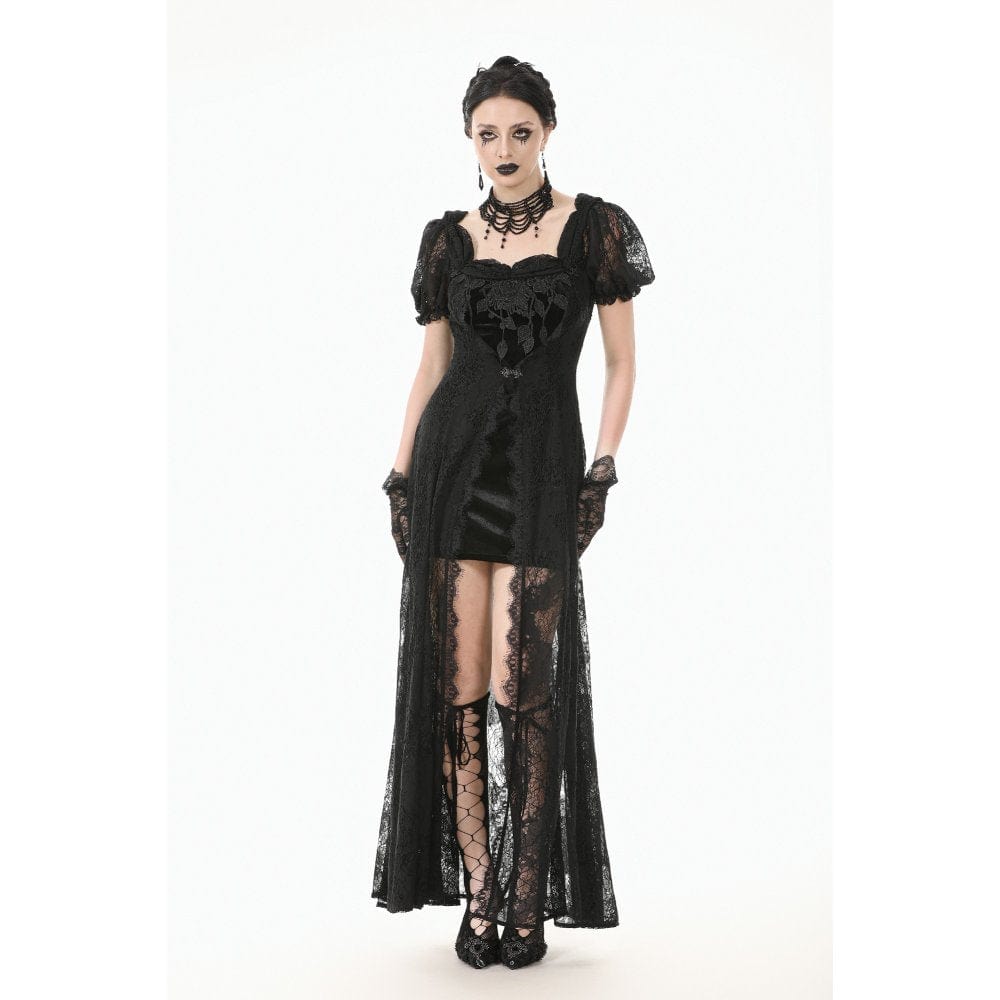 Darkinlove Women's Gothic Puff Sleeved Two-piece Lace Maxi Dress