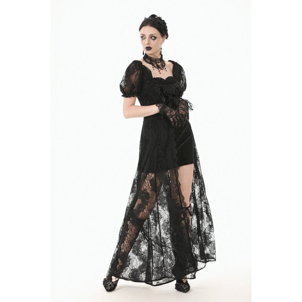 Darkinlove Women's Gothic Puff Sleeved Two-piece Lace Maxi Dress