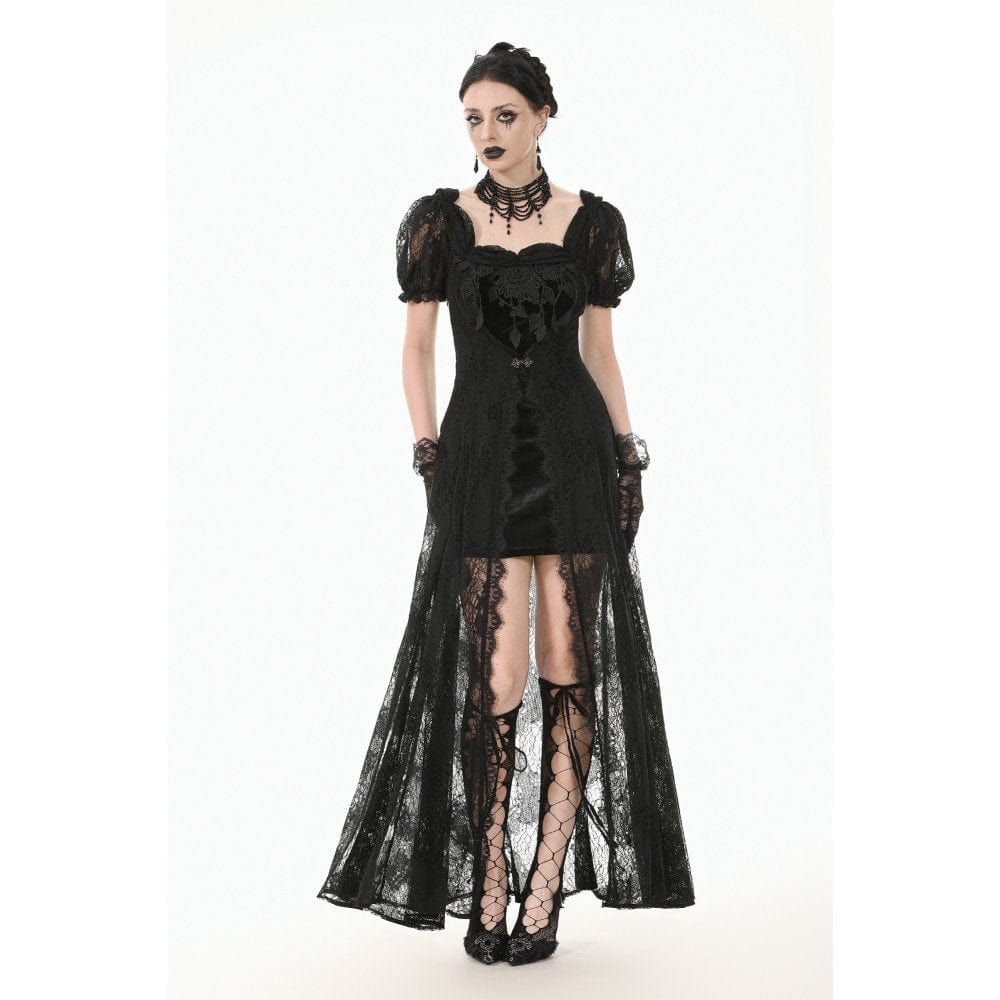 Darkinlove Women's Gothic Puff Sleeved Two-piece Lace Maxi Dress
