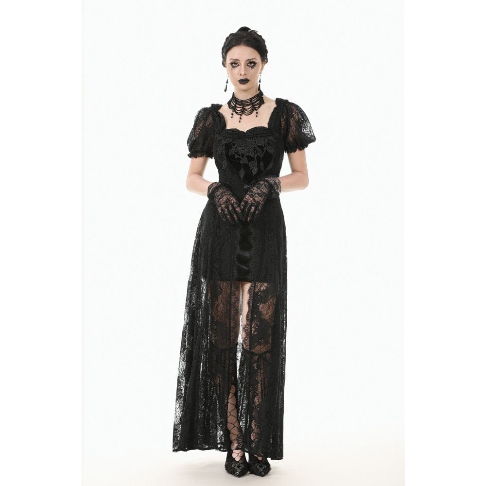 Darkinlove Women's Gothic Puff Sleeved Two-piece Lace Maxi Dress