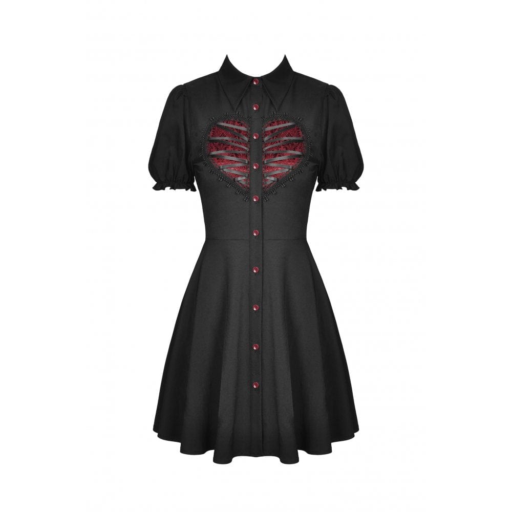 Darkinlove Women's Gothic Red Heart Contrast Color Shirt Dress