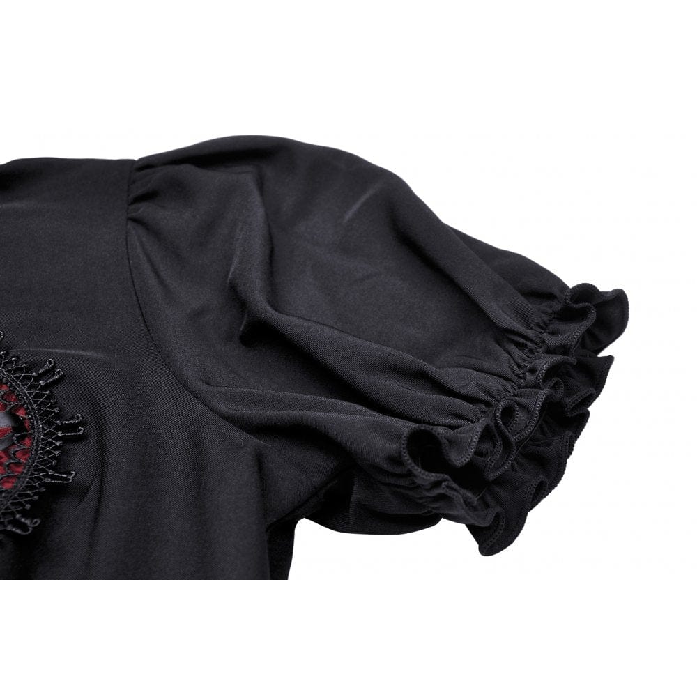 Darkinlove Women's Gothic Red Heart Contrast Color Shirt Dress