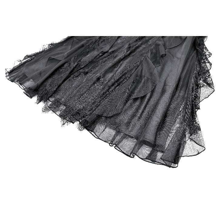 Darkinlove Women's Gothic Retro Ruffle Layered Lace Mesh Maxi Skirt