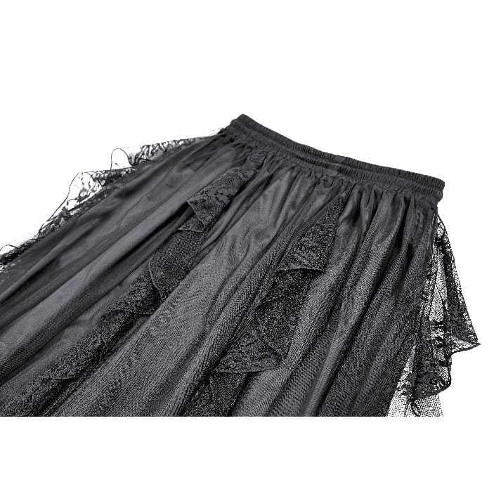 Darkinlove Women's Gothic Retro Ruffle Layered Lace Mesh Maxi Skirt