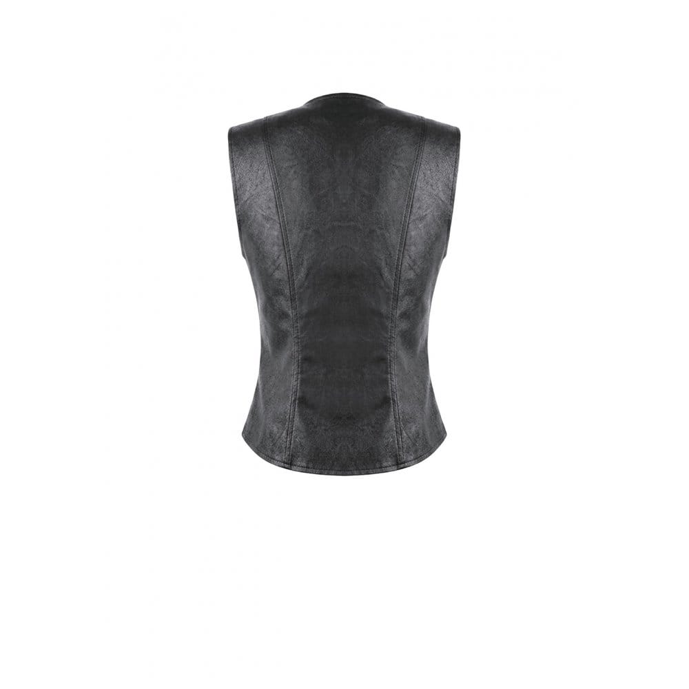 Darkinlove Women's Gothic Rivet Buckle Strap Zipper Vest