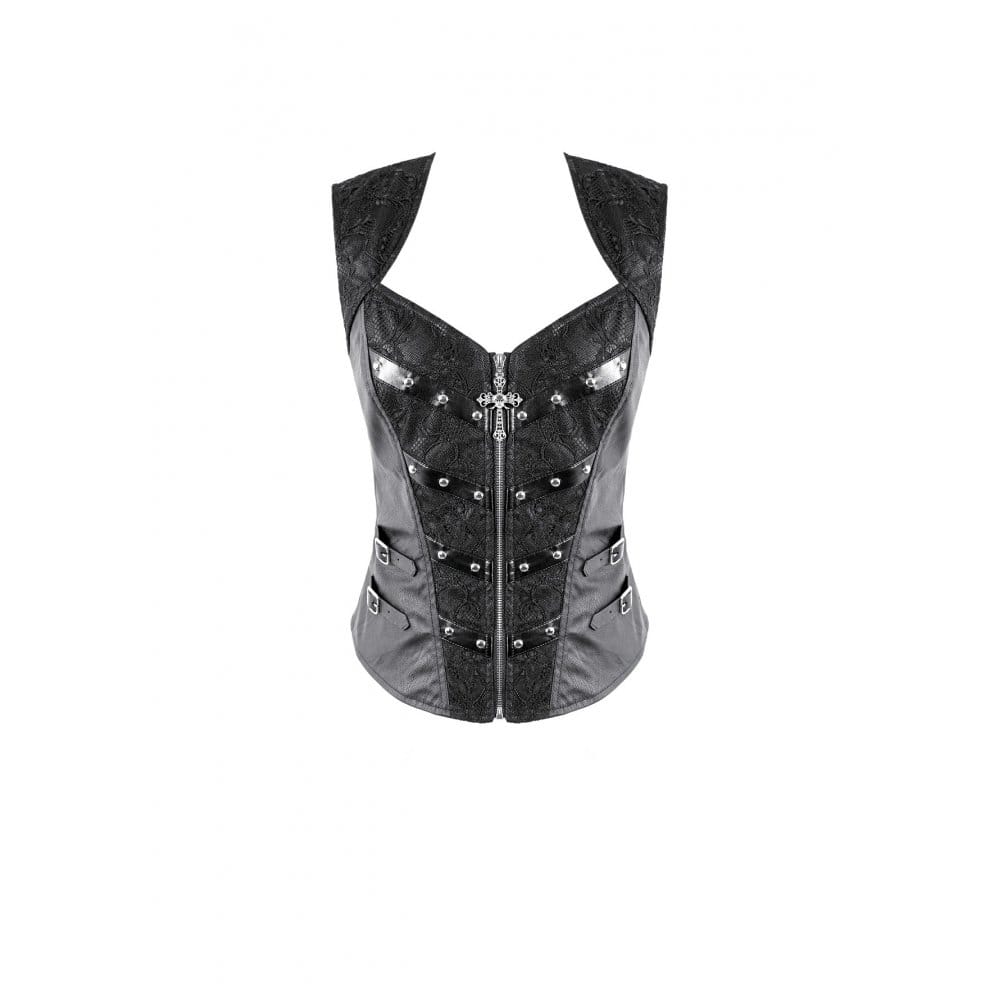 Darkinlove Women's Gothic Rivet Buckle Strap Zipper Vest