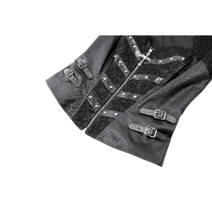 Darkinlove Women's Gothic Rivet Buckle Strap Zipper Vest