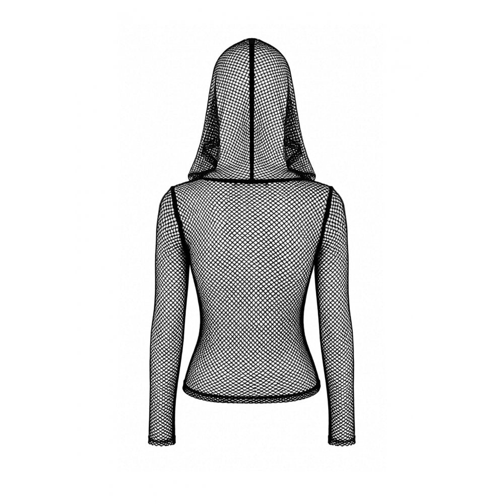 Darkinlove Women's Gothic Rivet Zipper Hooded Long Sleeve Mesh Top