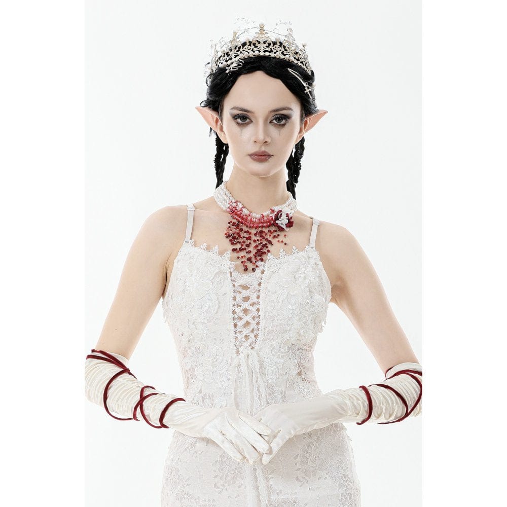 Darkinlove Women's Gothic Rose Beaded Multilayer Pearl Necklace