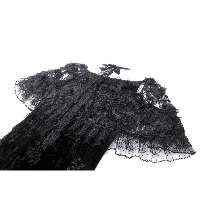 Darkinlove Women's Gothic Rose Embroidered Velvet Prom Fishtail Dress