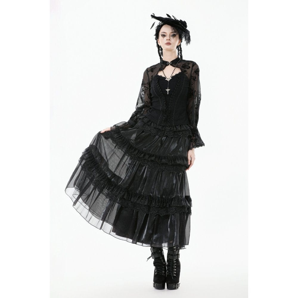Darkinlove Women's Gothic Rose Lace Layered Long Skirt