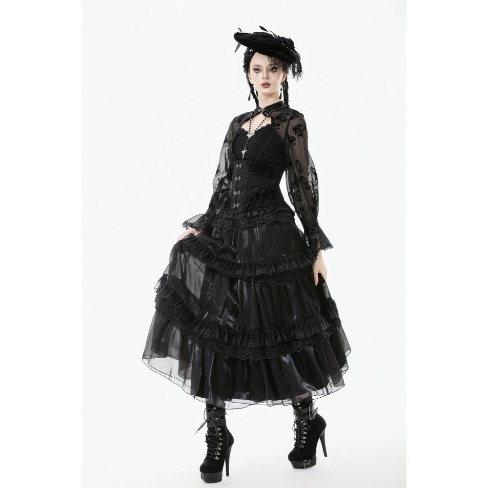 Darkinlove Women's Gothic Rose Lace Layered Long Skirt