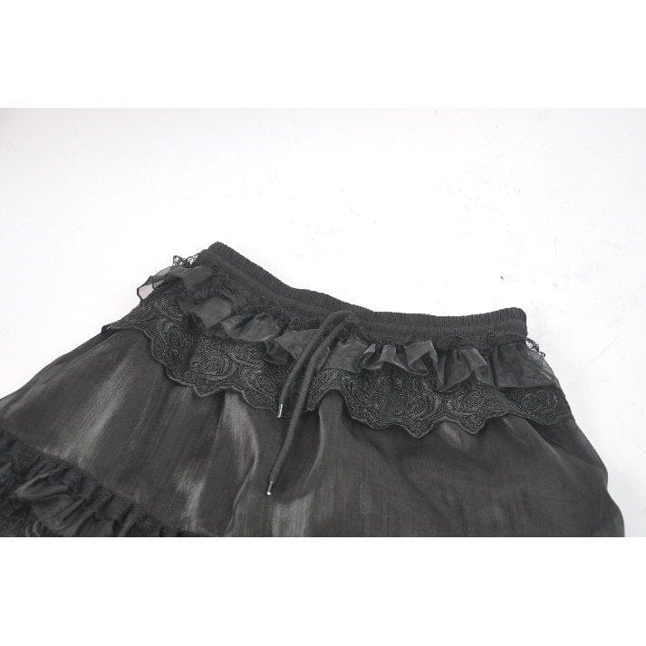 Darkinlove Women's Gothic Rose Lace Layered Long Skirt