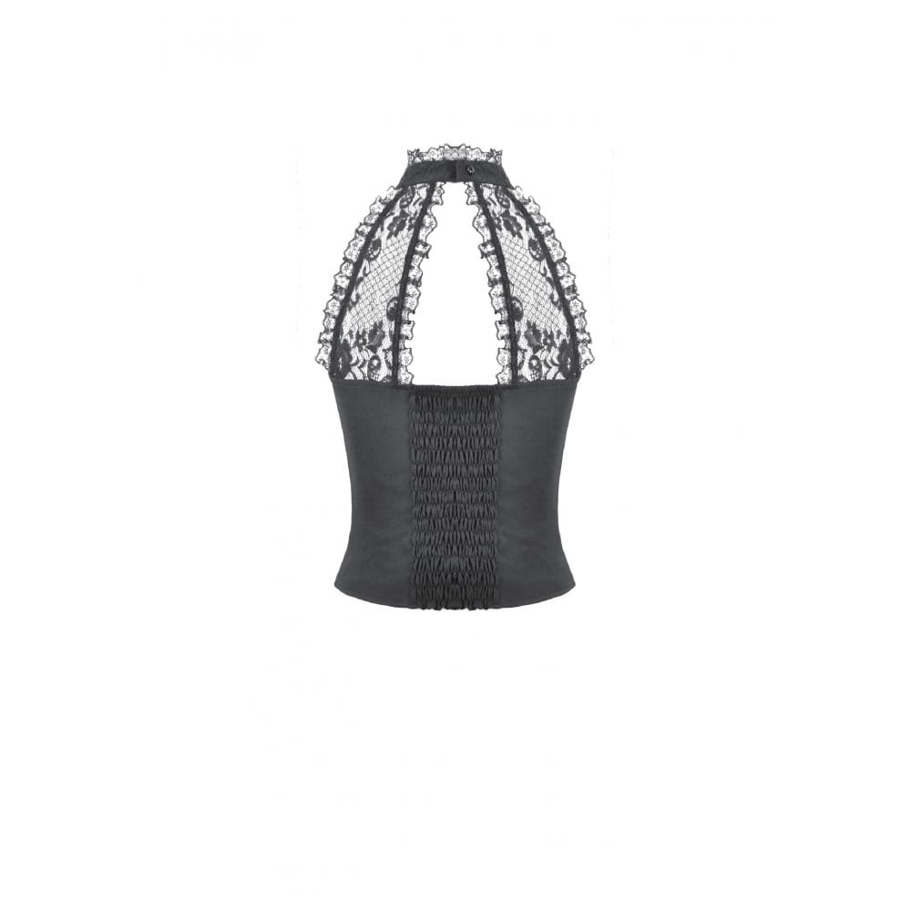 Darkinlove Women's Gothic Rose Ruched Halter Top