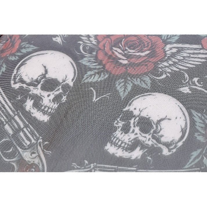 Darkinlove Women's Gothic Rose Skull Printed Mesh Sheer Long Sleeve Top