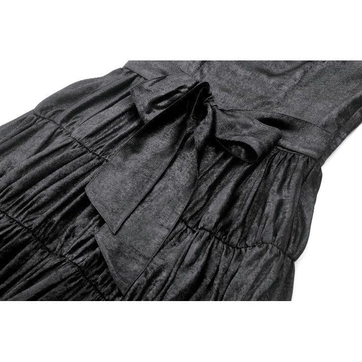 Darkinlove Women's Gothic Ruched Square-cut Collar Puff Short Sleeved Dress