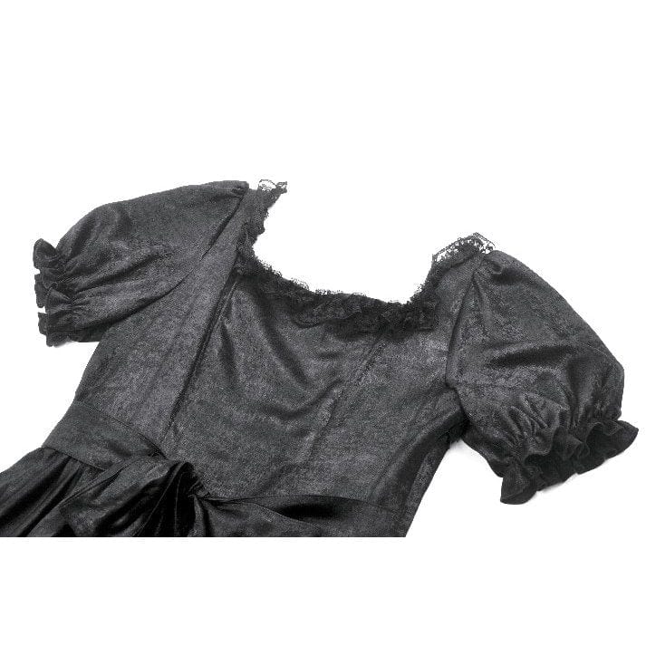 Darkinlove Women's Gothic Ruched Square-cut Collar Puff Short Sleeved Dress