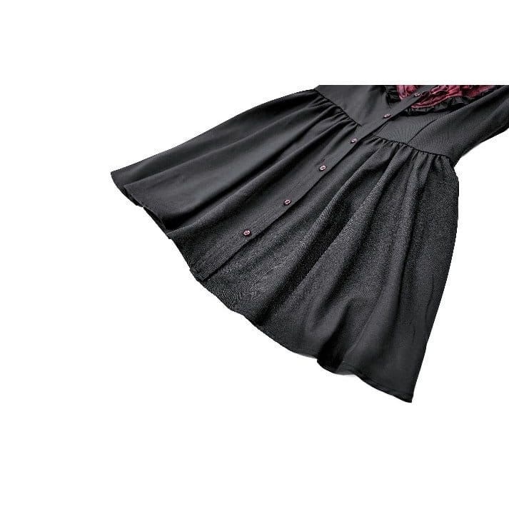 Darkinlove Women's Gothic Ruffle Cutout Heart Mock Neck Long Sleeved Short Dress
