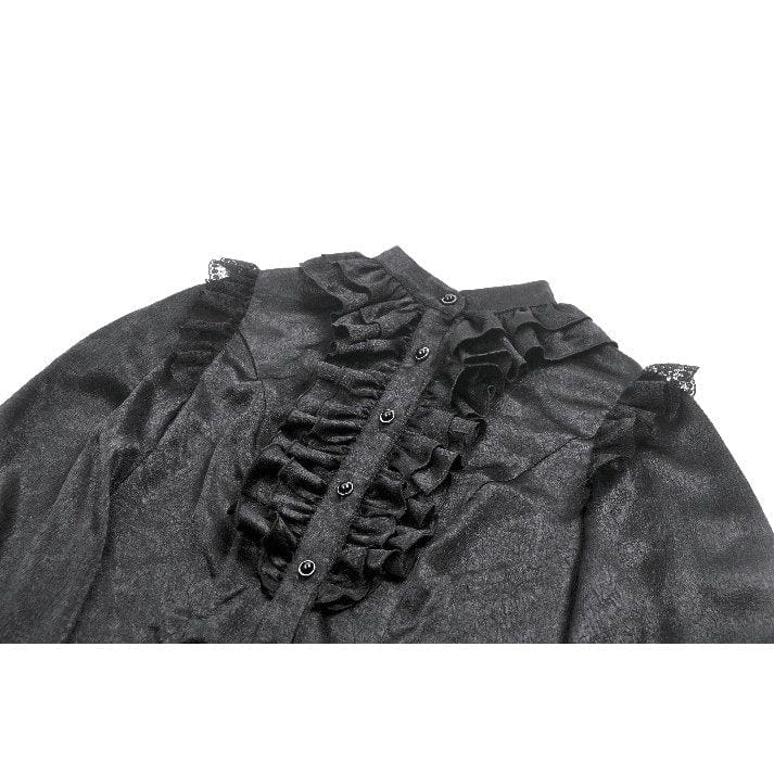 Darkinlove Women's Gothic Ruffle Lace Splice Lantern Sleeved Shirt