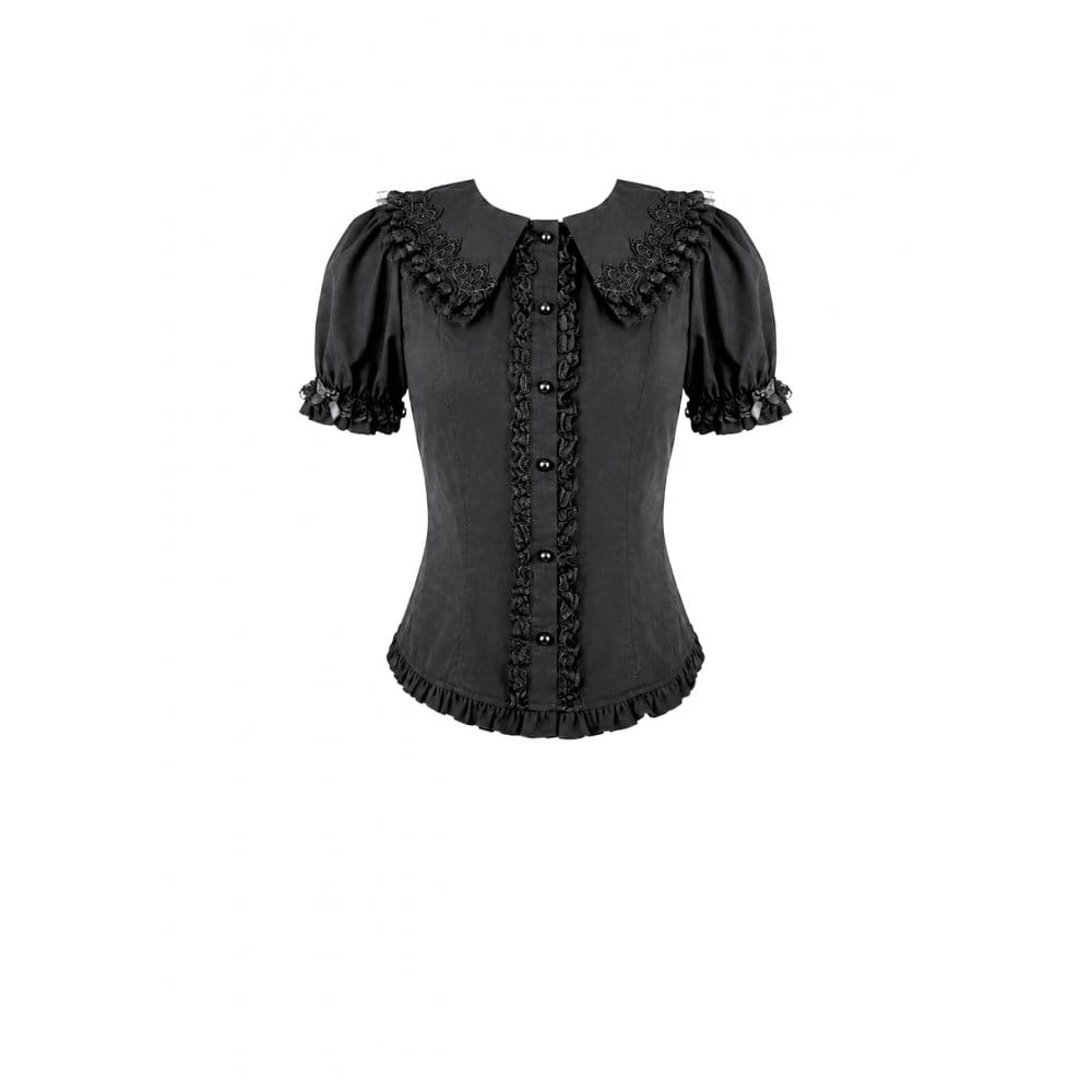 Darkinlove Women's Gothic Ruffle Peter Pan Collar Puff Short Sleeve Blouse