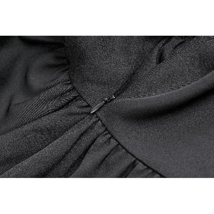 Darkinlove Women's Gothic Ruffle Turn-down Collar Contrast Color Bishop Sleeve Short Dress