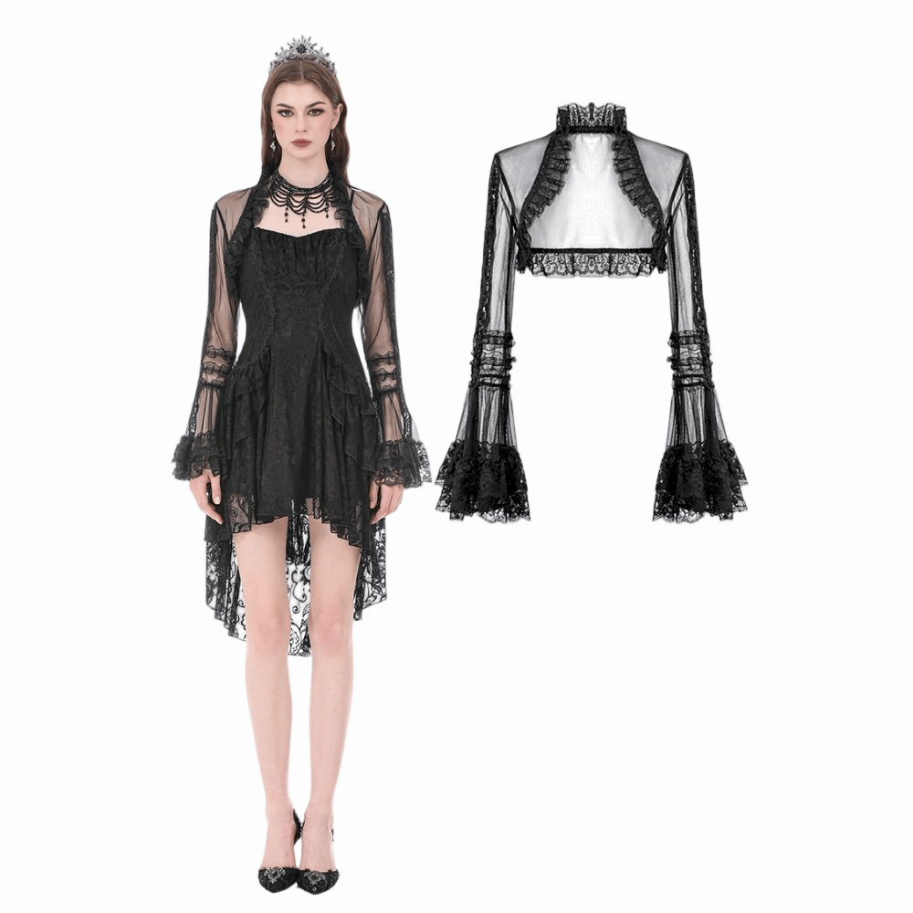 Darkinlove Women's Gothic Ruffled High Neck Flare Sleeve Mesh Cape