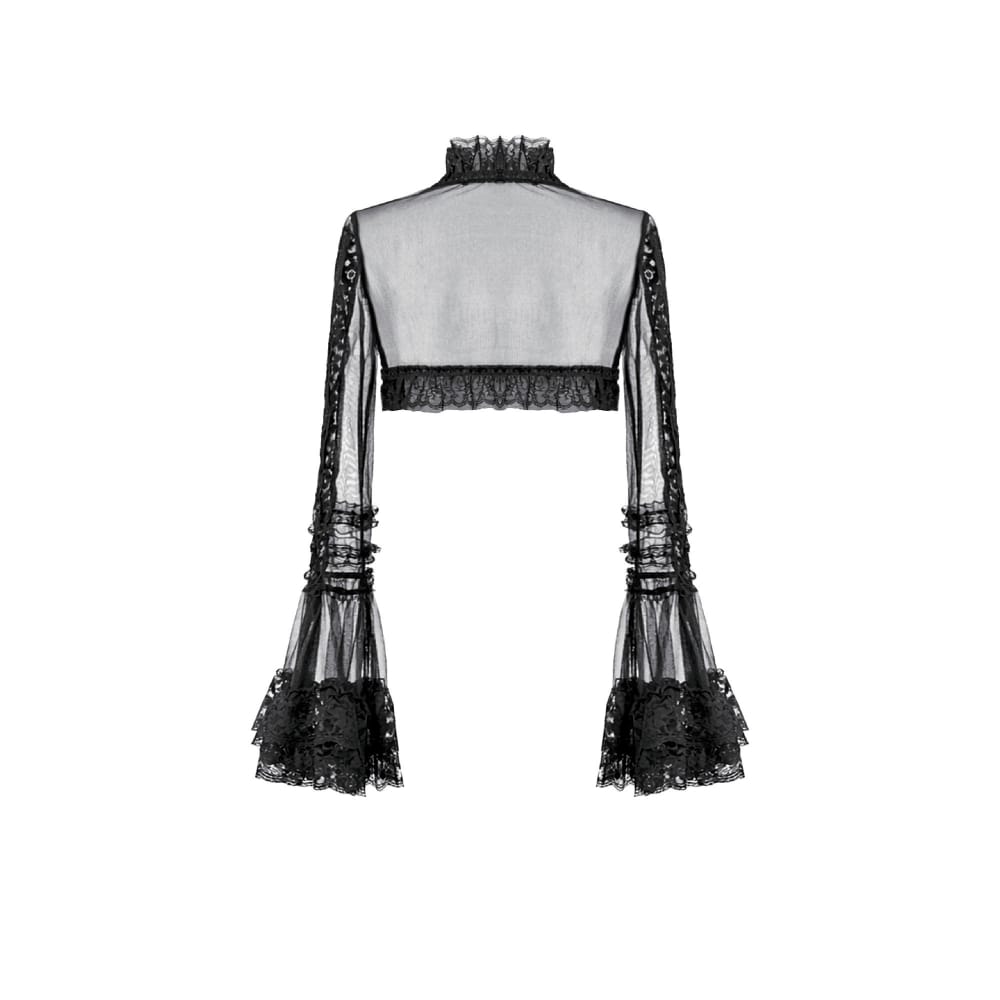 Darkinlove Women's Gothic Ruffled High Neck Flare Sleeve Mesh Cape