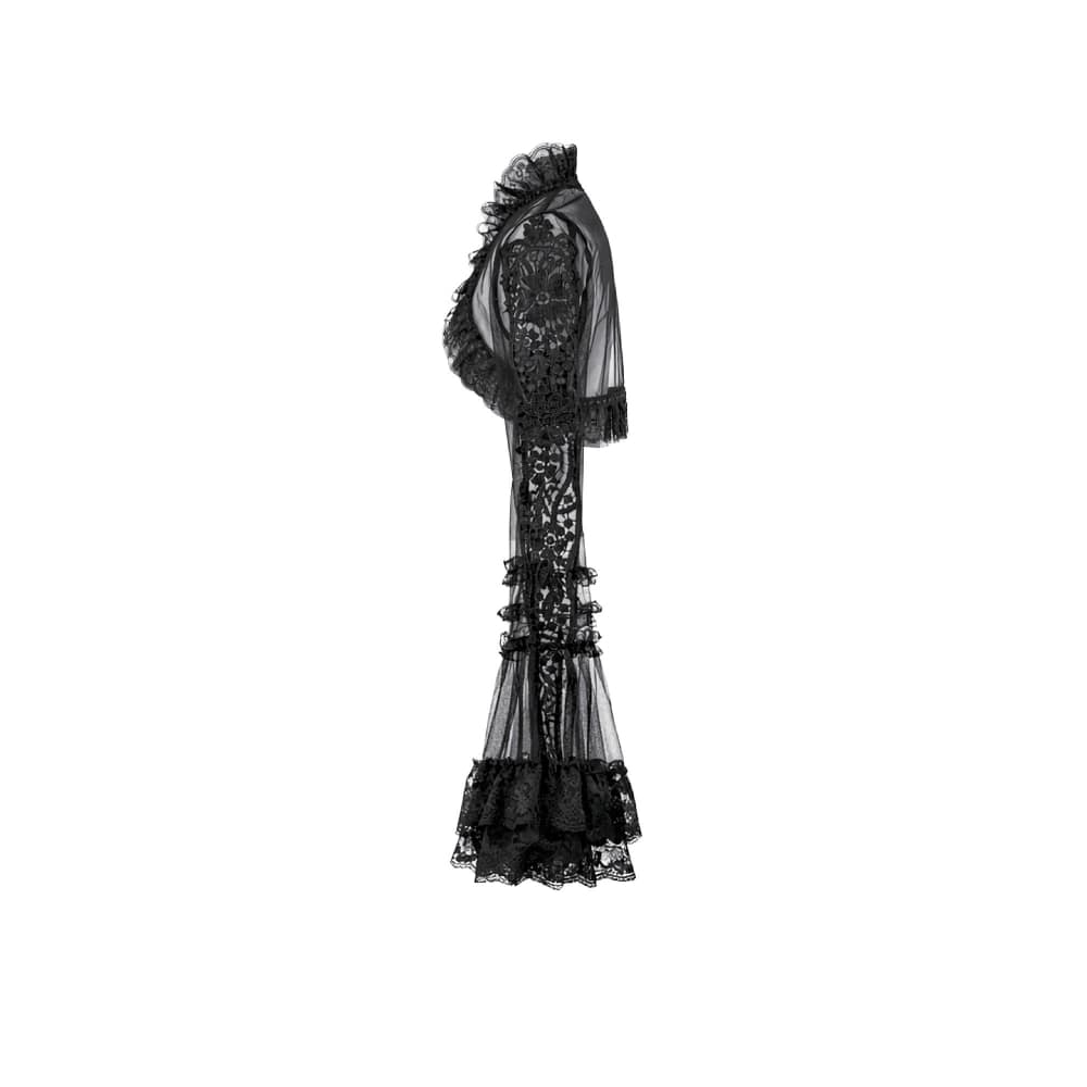 Darkinlove Women's Gothic Ruffled High Neck Flare Sleeve Mesh Cape