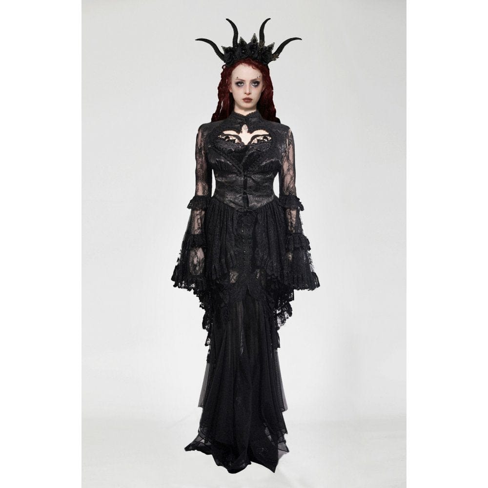 Darkinlove Women's Gothic Ruffled Lace High/Low Coat