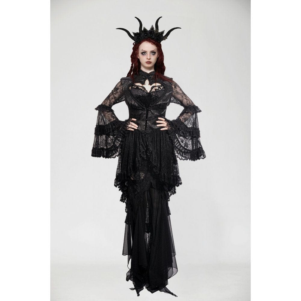 Darkinlove Women's Gothic Ruffled Lace High/Low Coat