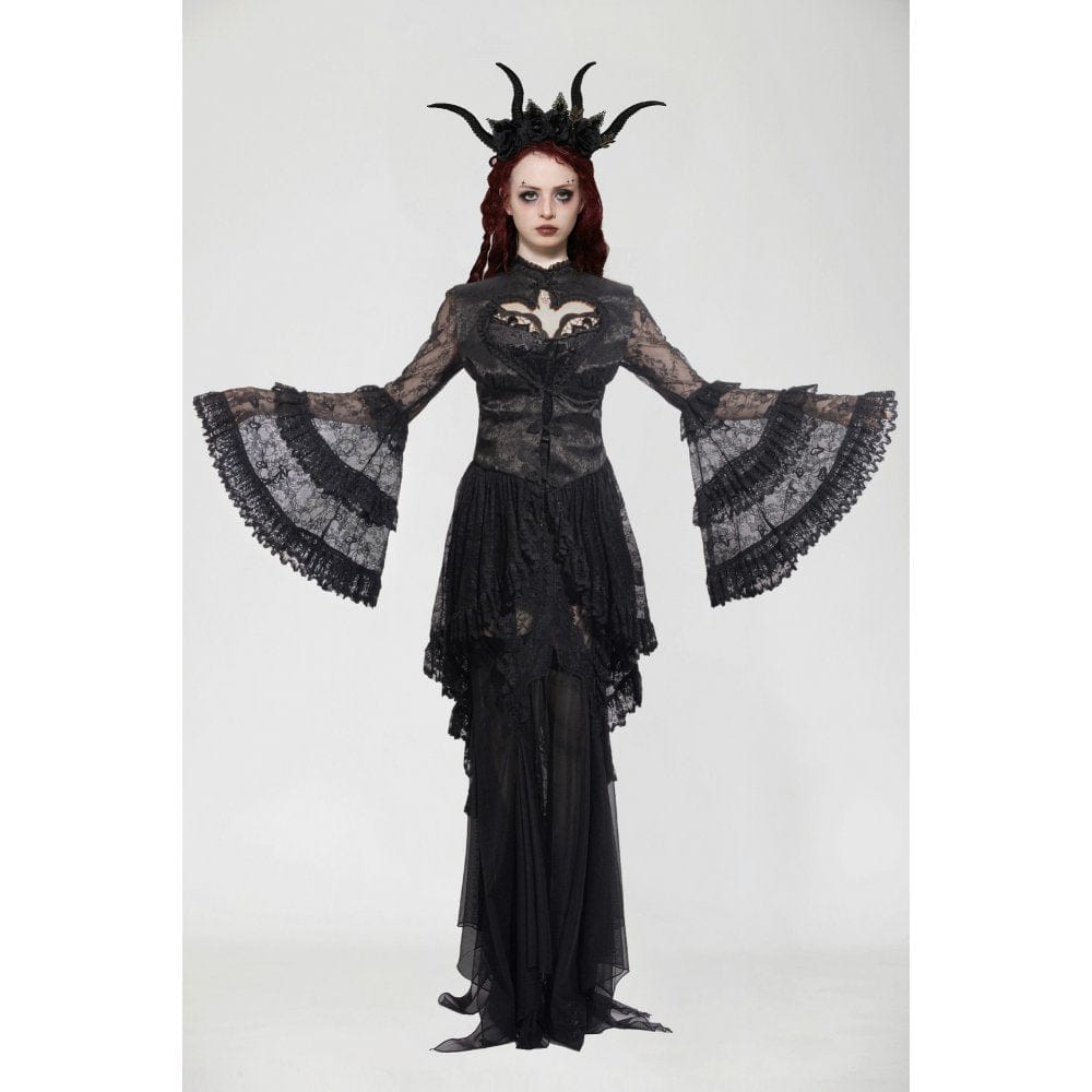 Darkinlove Women's Gothic Ruffled Lace High/Low Coat
