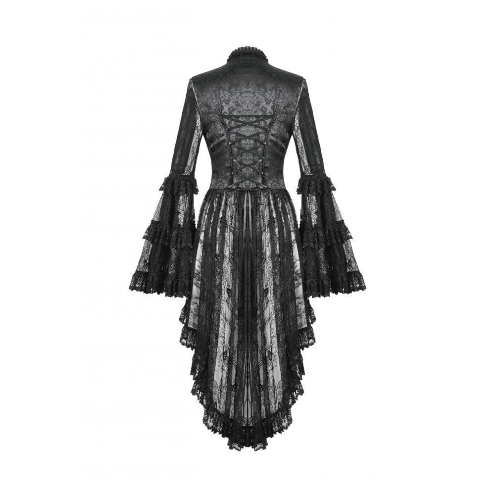 Darkinlove Women's Gothic Ruffled Lace High/Low Coat