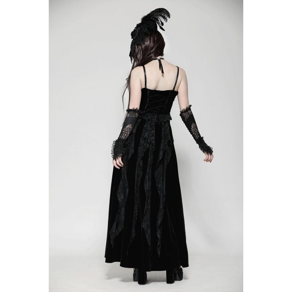 Darkinlove Women's Gothic Ruffled Lace Splice Velvet Corset Slip Dress