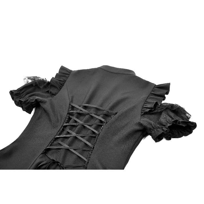 Darkinlove Women's Gothic Ruffled Lace-up Cutout Short Sleeve Shirt