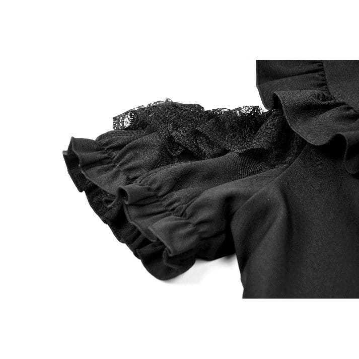 Darkinlove Women's Gothic Ruffled Lace-up Cutout Short Sleeve Shirt
