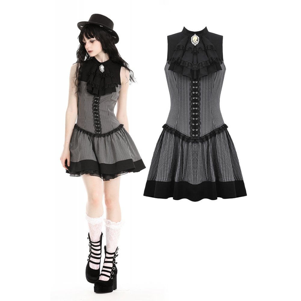 Darkinlove Women's Gothic Ruffled Striped Grad Dress