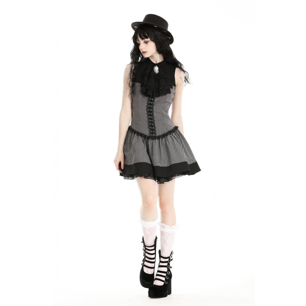 Darkinlove Women's Gothic Ruffled Striped Grad Dress