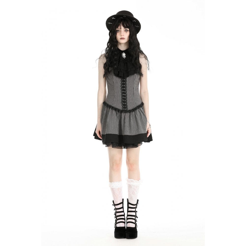 Darkinlove Women's Gothic Ruffled Striped Grad Dress